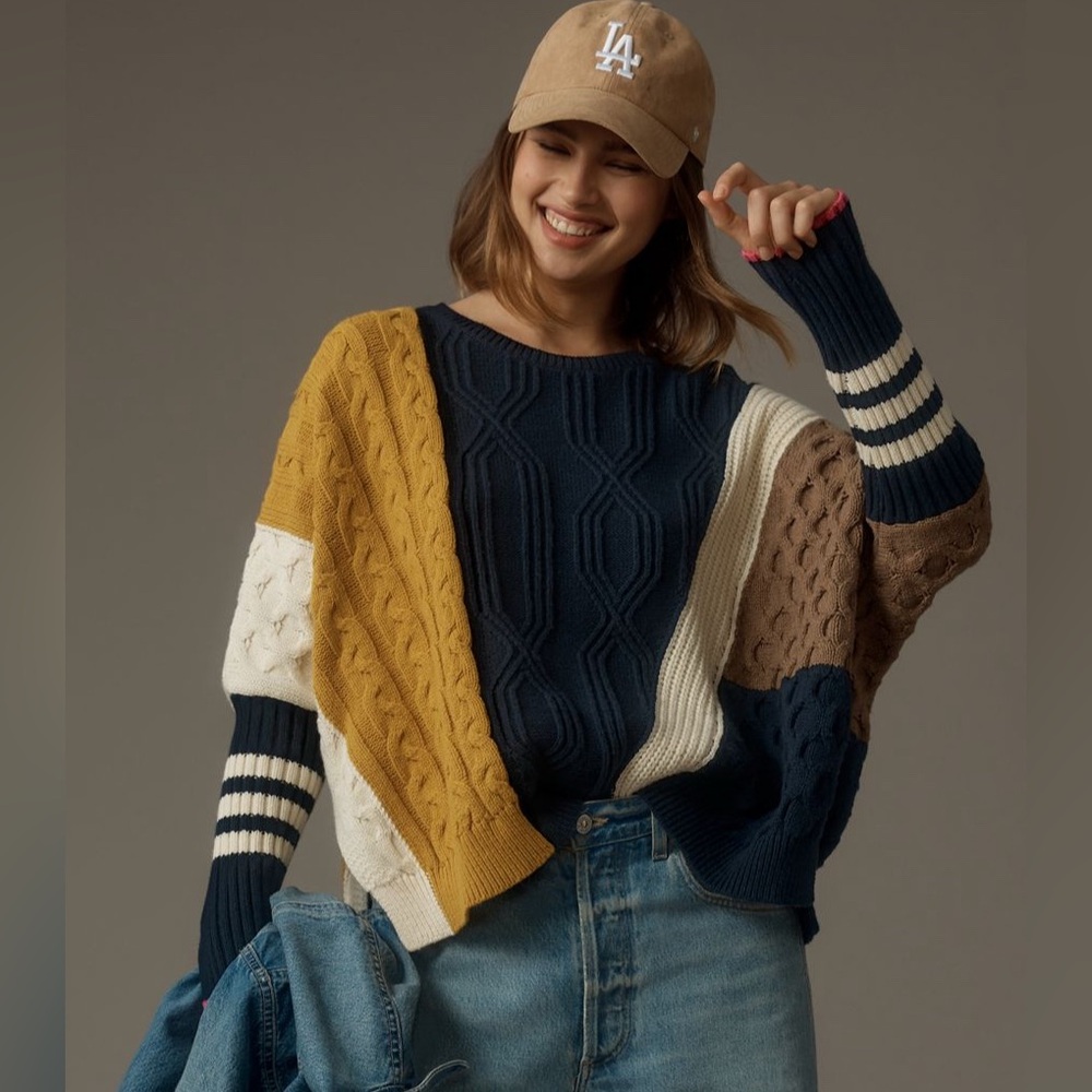 Maeve Colorblock Cable Sweater